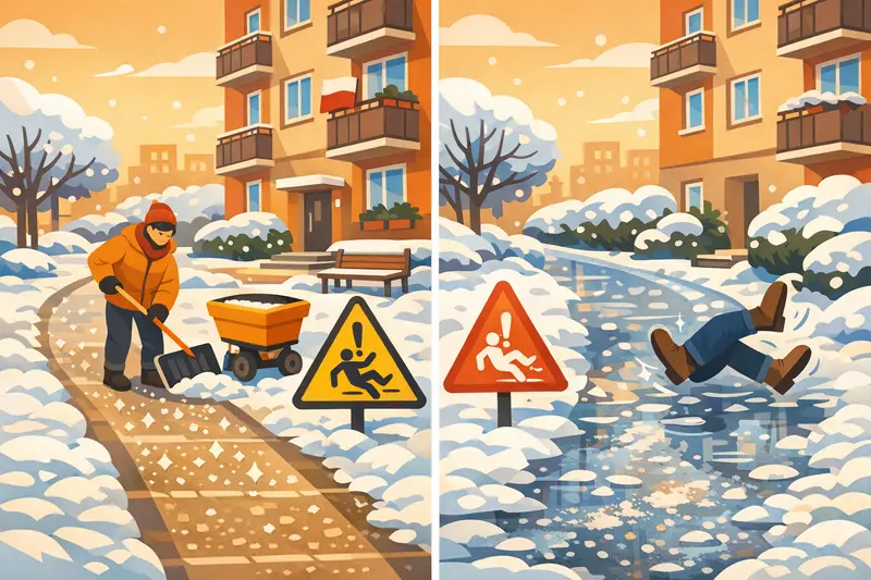 Odśnieżanie i odpowiedzialność wspólnoty - kto odpowiada za wypadki na śliskim chodniku?
